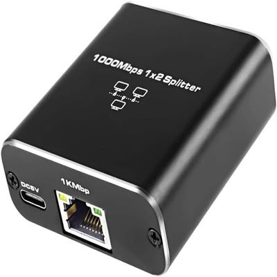 Ethernet Splitter Adapter RJ45 Cable LAN Network Internet 1 in 2 Output with USB Type-C Power Cable for Cat5/5e/6/7/8