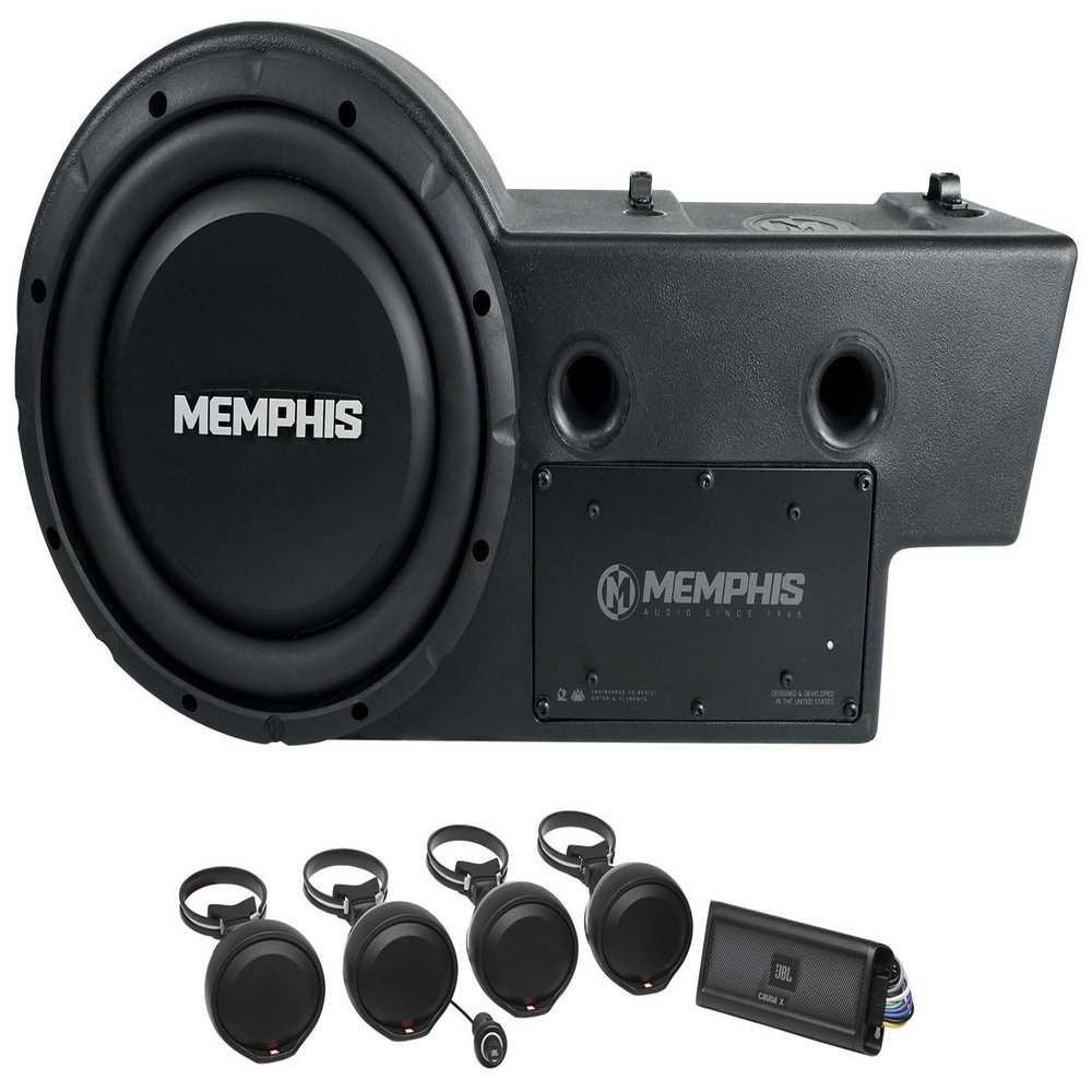 Audiosavings Bundle: (1) JBL Cruise X 4 Speaker Bluetooth Audio System w/4 Ch. Amplifier for ATV/UTV/RZR Bundle with (1) Memphis GEN10SE 400w 10" Powered Subwoofer+Enclosure for 2016 (Items 2)