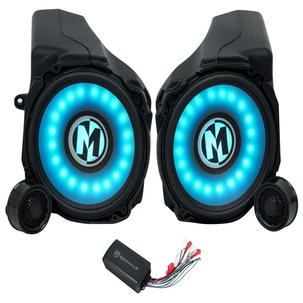 Audiosavings Bundle: (1) Pair Memphis Audio RZRPRO65FE 75w RMS Speaker Pods for Select 2020 Bundle with (1) Rockville PS40 4 Channel ATV/UTV/Motorcycle Bluetooth Amplifier (Items 3)