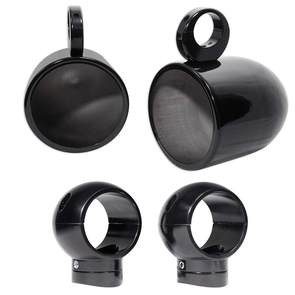 Rockville MAC90B Bundle: (2) 8 in Black Aluminum Wakeboard Tower Speaker Pod Enclosures, (2) MacSwivelB 360 Degree Rotation Swivel Clamp Mounts, 4-Items