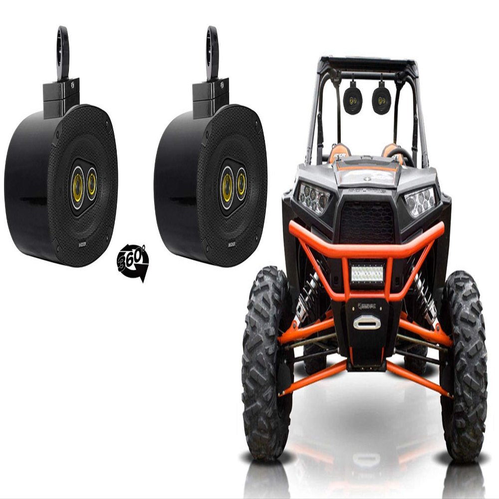 Rockville Audiosavings Bundle: (1) Pair MAC69B AluminumTower Speaker Pod Bundle with (2) MAC360B Swivel Tower Mount Clamps for RZR/ATV/UTV, (1) Pair Kicker 46CSC6934 Audio Speaker (6 Items)