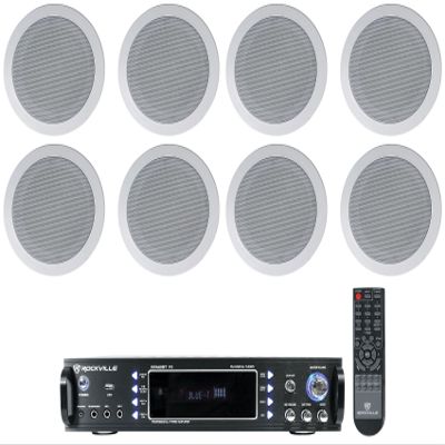 Audiosavings Bundle: (1) RV RPA60BT V2 1000 Watt Home Theater Receiver Amp Bundle with (4) 2 RV HC55-16 White 5.25" White in-Ceiling Home Theater Speakers (Items 5)