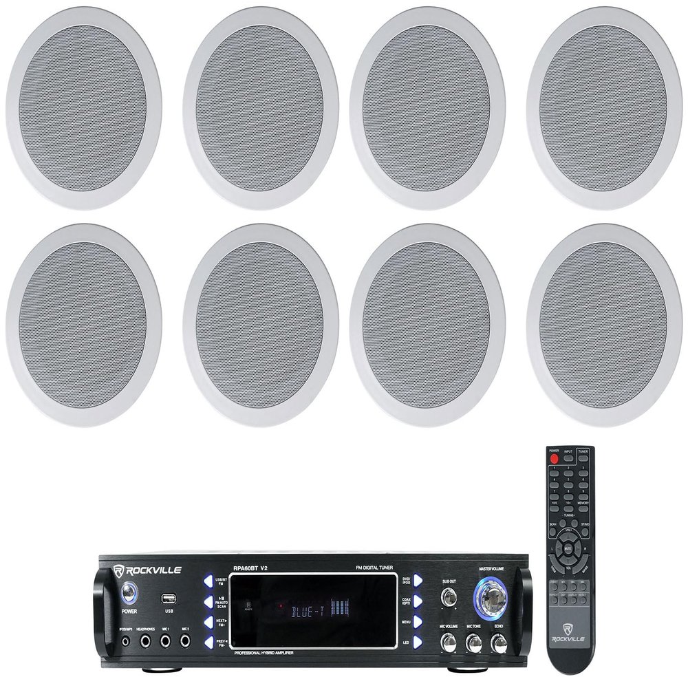 Audiosavings Bundle: (1) RV RPA60BT V2 1000 Watt Home Theater Receiver Amp Bundle with (4) 2 RV HC55-16 White 5.25" White in-Ceiling Home Theater Speakers (Items 5)