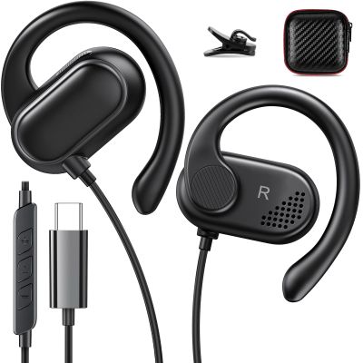 USB C Earbuds Over Ear Headphones for iPhone 17 16 Pro 15 Plus iPad 10th Gen Google Pixel 10 Pro 8 7 Open Ear Sport Headset Wired Type USB C Earphones with Microphone Volume Control Rotatable Earhook