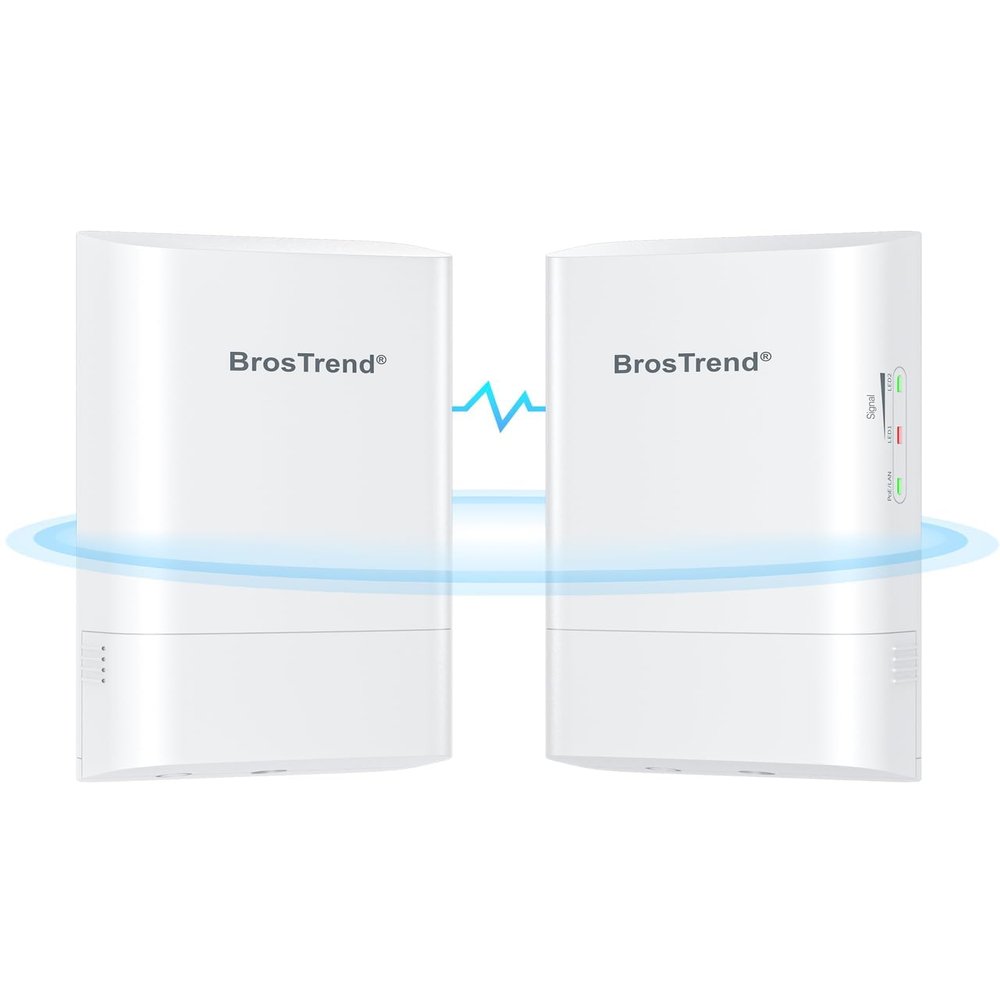 BrosTrend 5GHz 867Mbps WiFi Bridge Point to Point Outdoor, 1KM Wireless Internet Network Bridge, Plug & Play, Long Range PtP PtMP, Passive PoE Injector, work with Starlink, Extend Network to Buildings