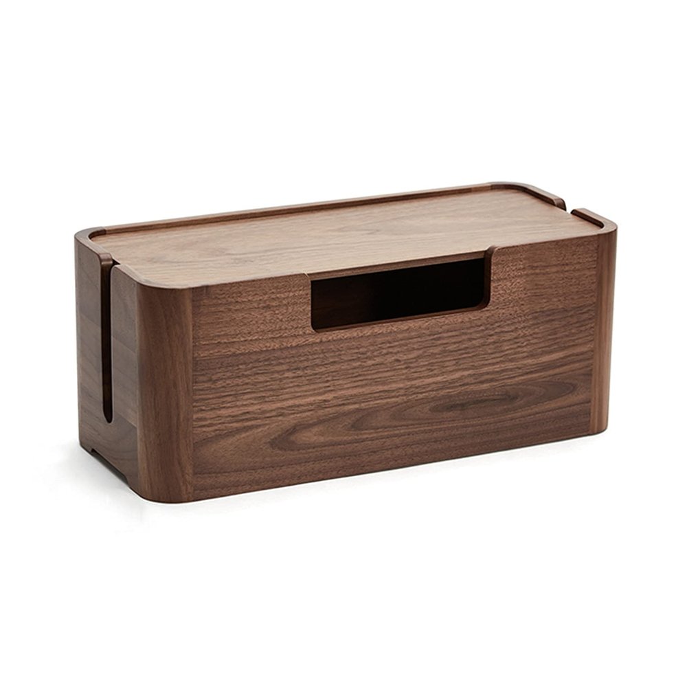 GERRIT Cable Organizer Box Wooden Cable Management Boxes Organizer Large Capacity Walnut Cable Organizer with Strong Magnetic Cover Home Office Cable Organizer Box Hiding Box Cable Management Box