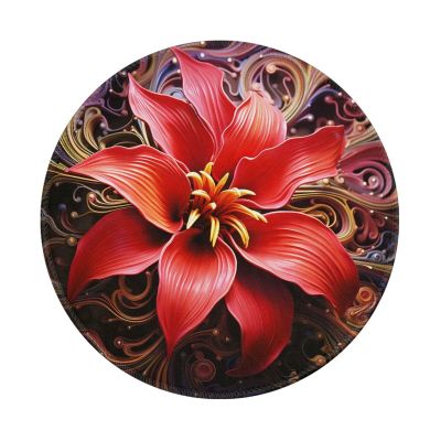 1 Mousepad with Non-Slip Rubber Base 8" Round Mouse-Mat with Stitched Edge Red Flower Art Gaming Mousepad for Wireless Mouses Computer Laptop Home Office Desk Pad