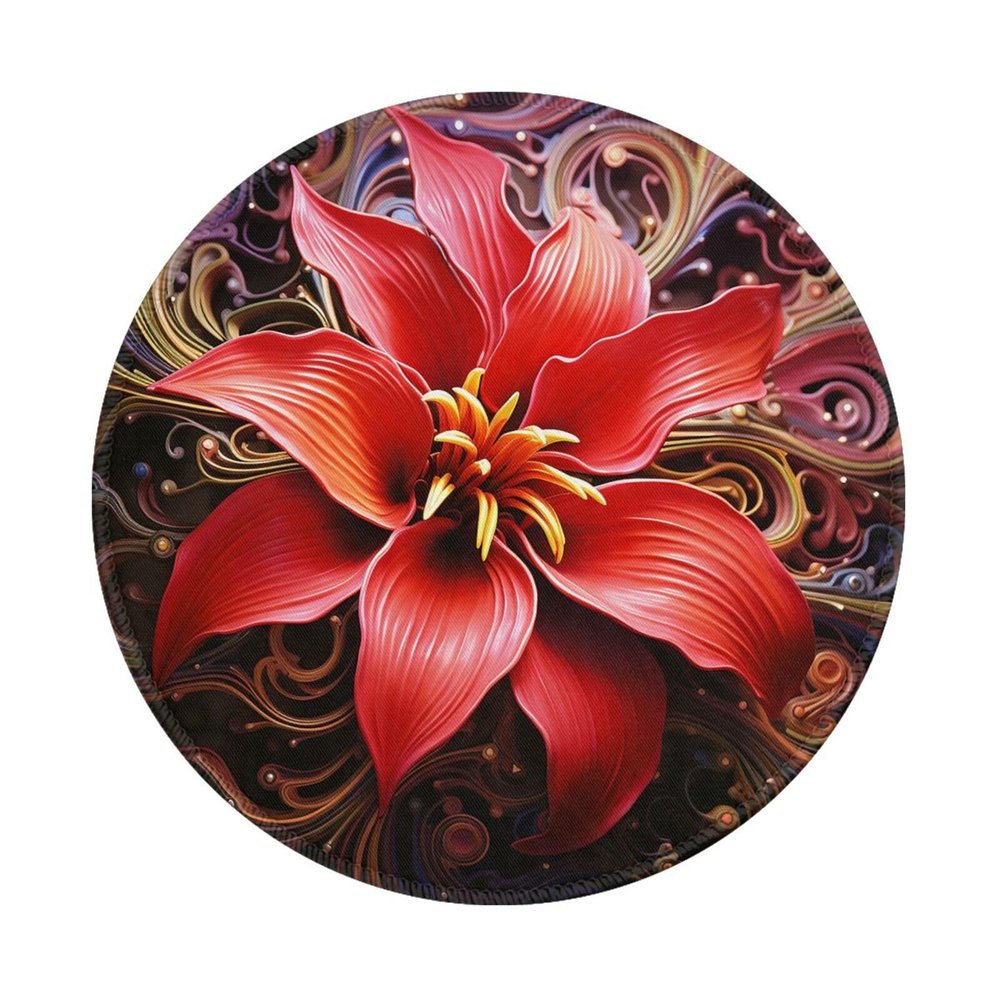 1 Mousepad with Non-Slip Rubber Base 8" Round Mouse-Mat with Stitched Edge Red Flower Art Gaming Mousepad for Wireless Mouses Computer Laptop Home Office Desk Pad