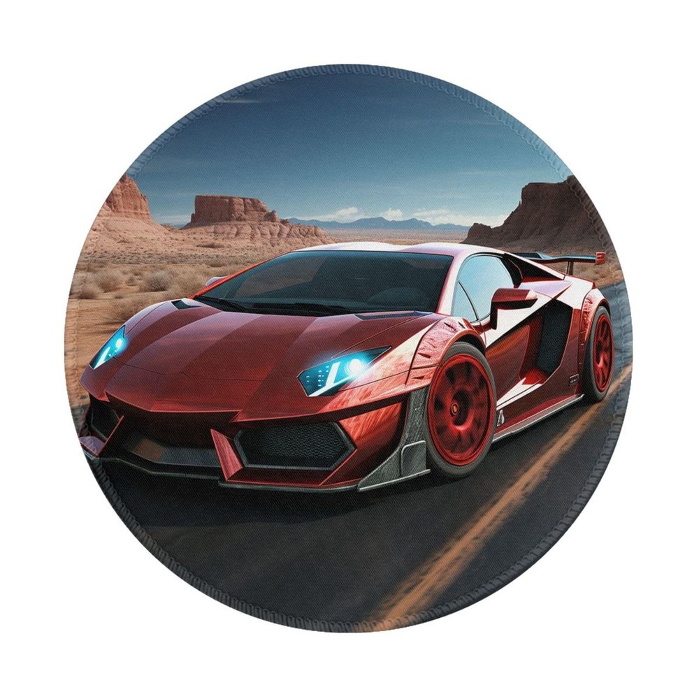 2 PCS Mousepad with Non-Slip Rubber Base 8" Round Mouse-Mat with Stitched Edge Red Race Car Gaming Mousepad for Wireless Mouses Computer Laptop Home Office Desk Pad