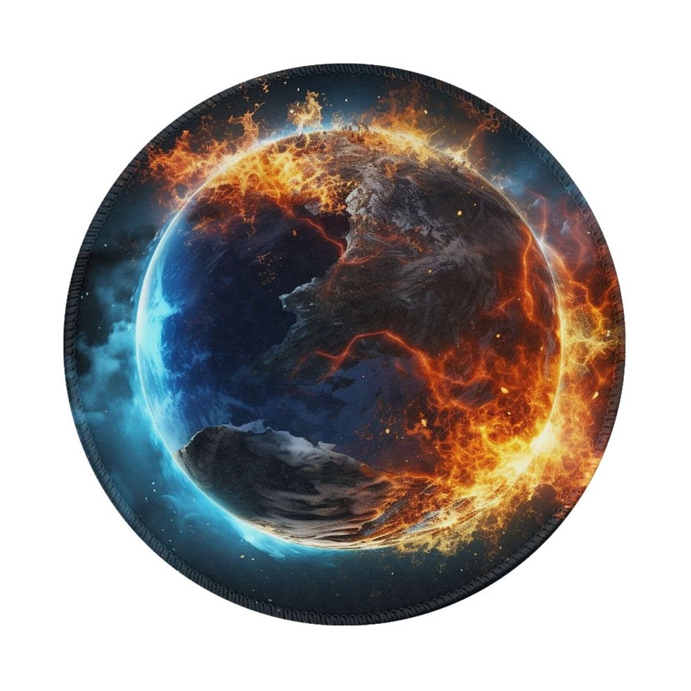 2 PCS Mousepad with Non-Slip Rubber Base 8" Round Mouse-Mat with Stitched Edge Planet Ice and Fire Gaming Mousepad for Wireless Mouses Computer Laptop Home Office Desk Pad