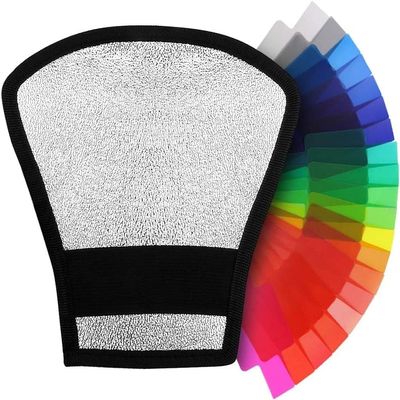 Xuerebs 20pc Flash Color Lighting Gel Pop up Filter + Two-Sides White/Silver Bend Bounce Flash Reflector Kit with Elastic Strap Compatible with Sony,Canon, Nikon, Fuji and All Speedlight Flashes