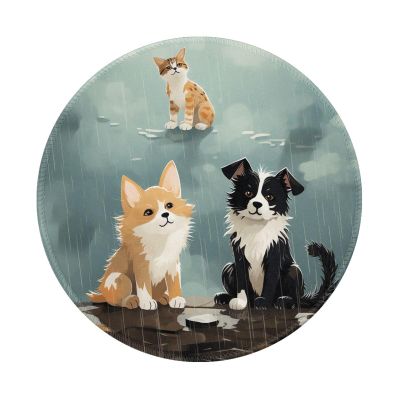 NONHAI 1 Mousepad with Non-Slip Rubber Base 8"" Round Mouse-Mat with Stitched Edge Rain Cat and Dog Gaming Mousepad for Wireless Mouses Computer Laptop Home Office Desk Pad