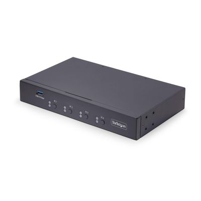 StarTech.com 4-Port KM Switch with Mouse Switching, USB 3.0 Switcher, Keyboard/Mouse Sharing, 3.5mm/USB Audio, TAA Compliant