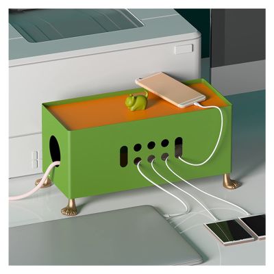 Cable Organizer Box Large Storage Wires Keeper Holder Metal Cable Management Box with Cat Cover Desktop Power Cord Storage Box Creative Power Strip Organizer Box Cable Management Box (Color : Green)