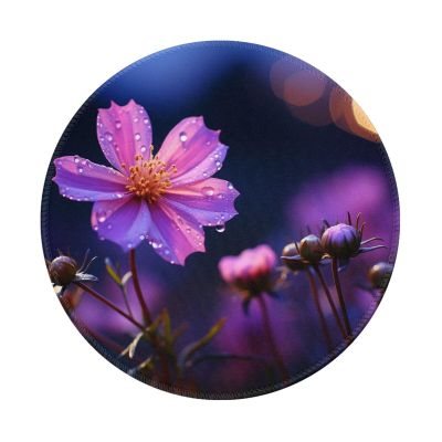 1 Mousepad with Non-Slip Rubber Base 8" Round Mouse-Mat with Stitched Edge Purple Flowers at Night Gaming Mousepad for Wireless Mouses Computer Laptop Home Office Desk Pad