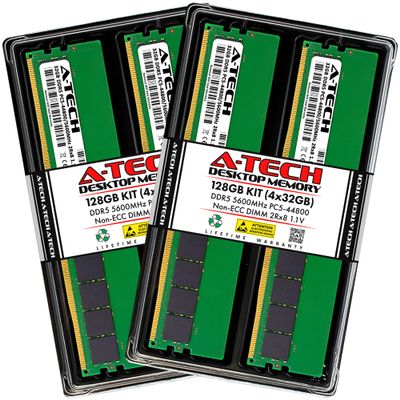 A-Tech 128GB Kit (4x32GB) RAM for ASUS ExpertCenter D9 Mini Tower D900MDR, D901MDR Desktop | DDR5 5600MHz PC5-44800 DIMM 2Rx8 1.1V 288-Pin Non-ECC UDIMM Memory Upgrade