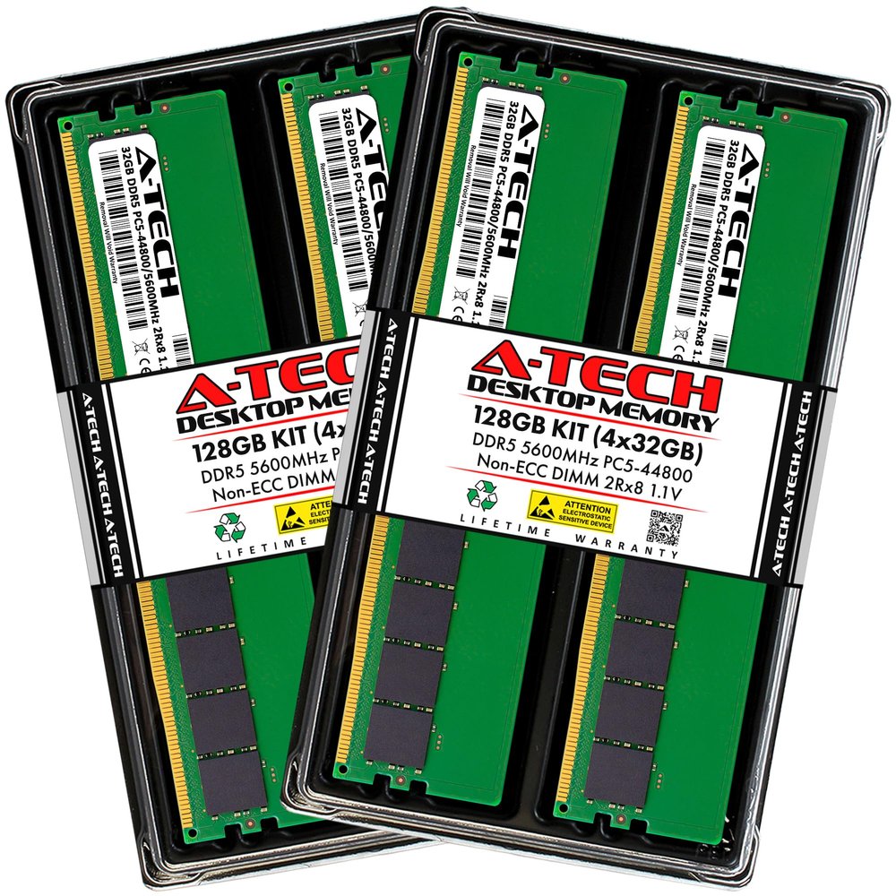 A-Tech 128GB Kit (4x32GB) RAM for ASUS ExpertCenter D9 Mini Tower D900MDR, D901MDR Desktop | DDR5 5600MHz PC5-44800 DIMM 2Rx8 1.1V 288-Pin Non-ECC UDIMM Memory Upgrade