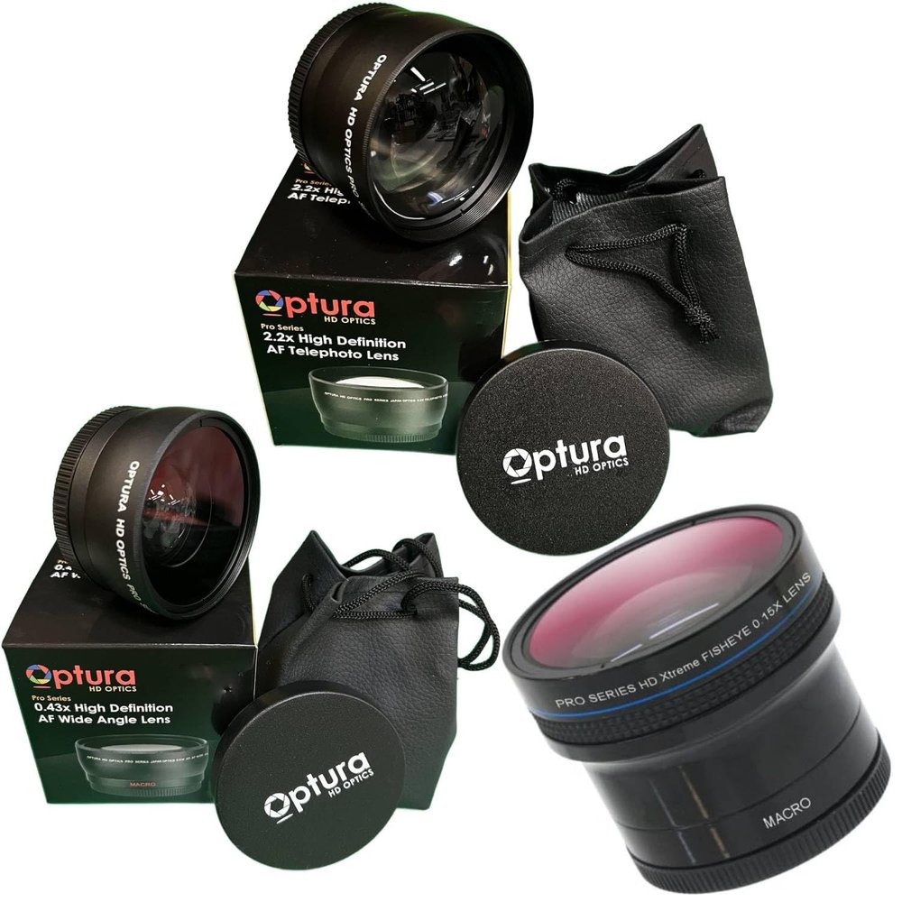 58mm OPTURA HD OPTICS Bundle Lenses,2.2X Telephoto + HD 0.16x Fisheye Lens + Wide Angle Lens for Canon Rebel T3, T3i, T5, T5i, T6, T6i, T7i, EOS 80D, EOS 77D