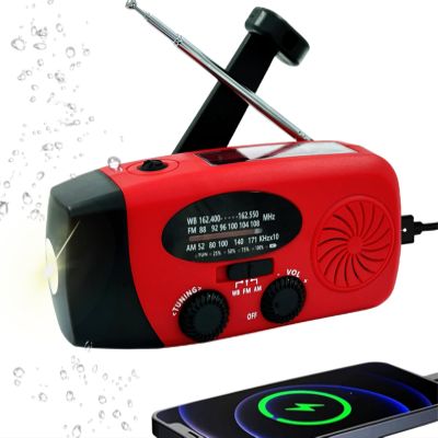 Handsider Hand Crank Emergency Weather Radio, AM FM NOAA Solar Radio with Led Flashlight and Earphone Jack, 2000mAh Charger for Smartphone, Self Powered LED Flashlight with SOS Alarm