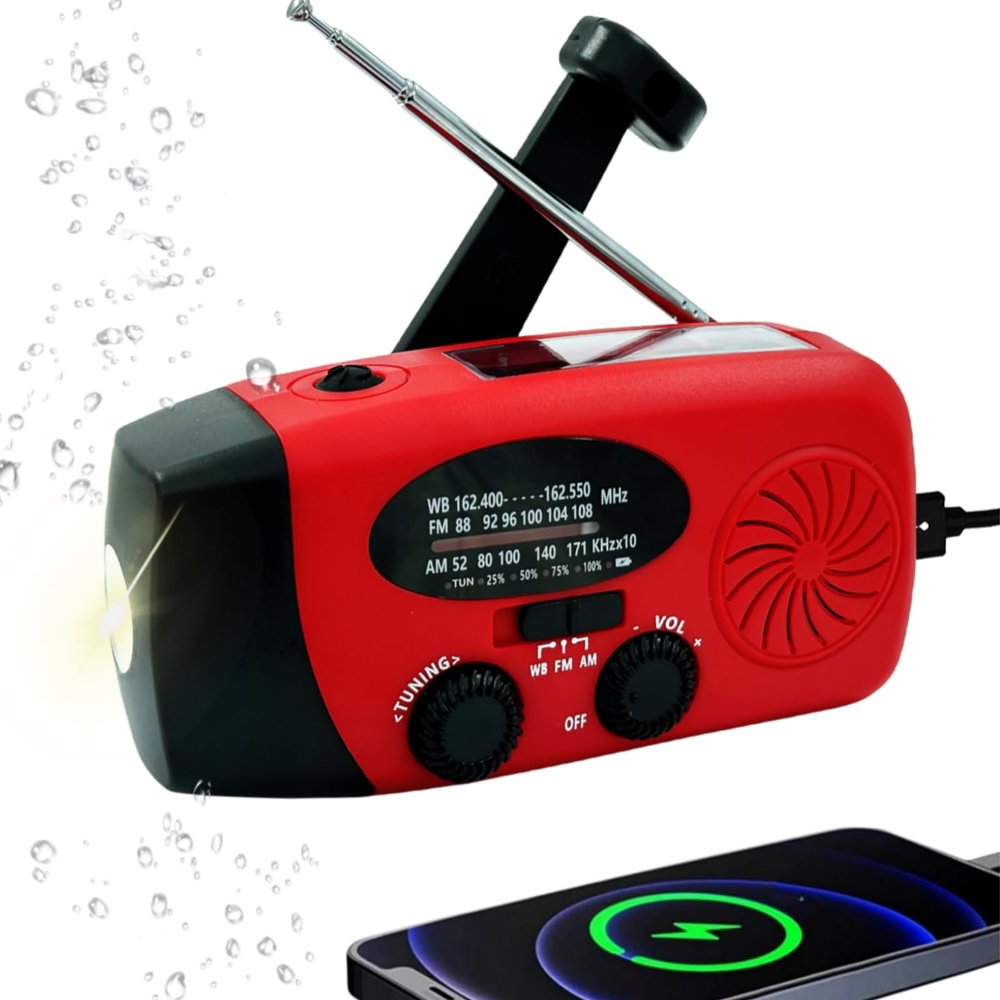 Handsider Hand Crank Emergency Weather Radio, AM FM NOAA Solar Radio with Led Flashlight and Earphone Jack, 2000mAh Charger for Smartphone, Self Powered LED Flashlight with SOS Alarm