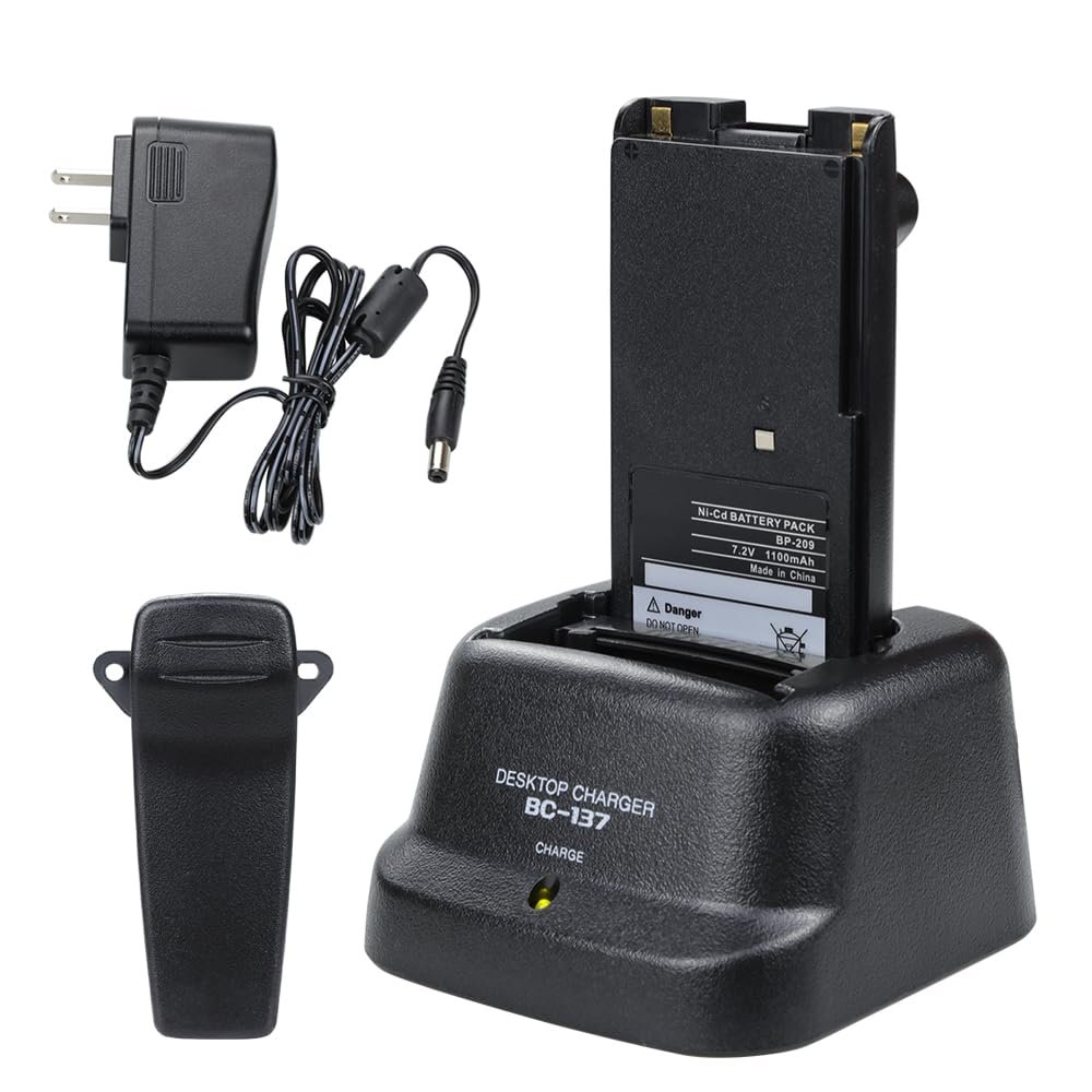 BC-137 Desktop Charger Base for ICOM IC-A6E IC-A24 IC-V8 IC-F21 IC-40GT IC-F12 IC-F31GS IC-U82 Two Way Radios with BP-209N Battery and Belt Clip Set