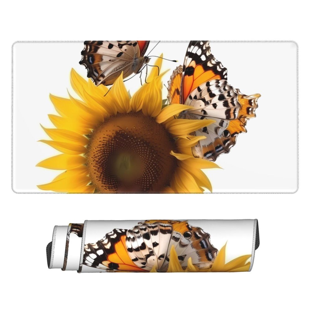 TATAOYU Butterfly and Sunflower Print Mousepad 15.8x29.5 in Strong Adhesion, Durable, Non-Slip, Perfect for Office and Gaming