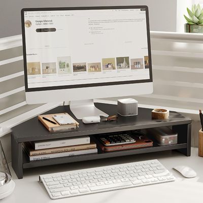 Kunovo Triangle Monitor Stand with 2 Tiers Storage, 5" High Desktop Corner Monitor Stands, Multi-Purpose Desk Storage Shelf for Notebook/Printer (Color : Black)