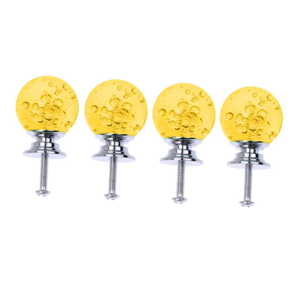 KOMBIUDA 4set Bubble Ball Drawer Knobs Silver Base Chic Yellow Cabinet Handles for Home Office Easy Installation Includes Screws for Modern Decor