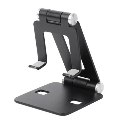 HOMSFOU Adjustable Folding Tablet and Phone Stand Holder for Desk Lightweight Aluminum Alloy Cell Phone Stand with Charging Cable Storage Compatible with Devices Black