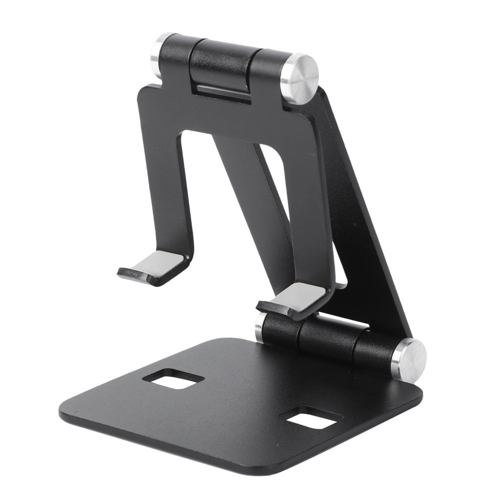 HOMSFOU Adjustable Folding Tablet and Phone Stand Holder for Desk Lightweight Aluminum Alloy Cell Phone Stand with Charging Cable Storage Compatible with Devices Black