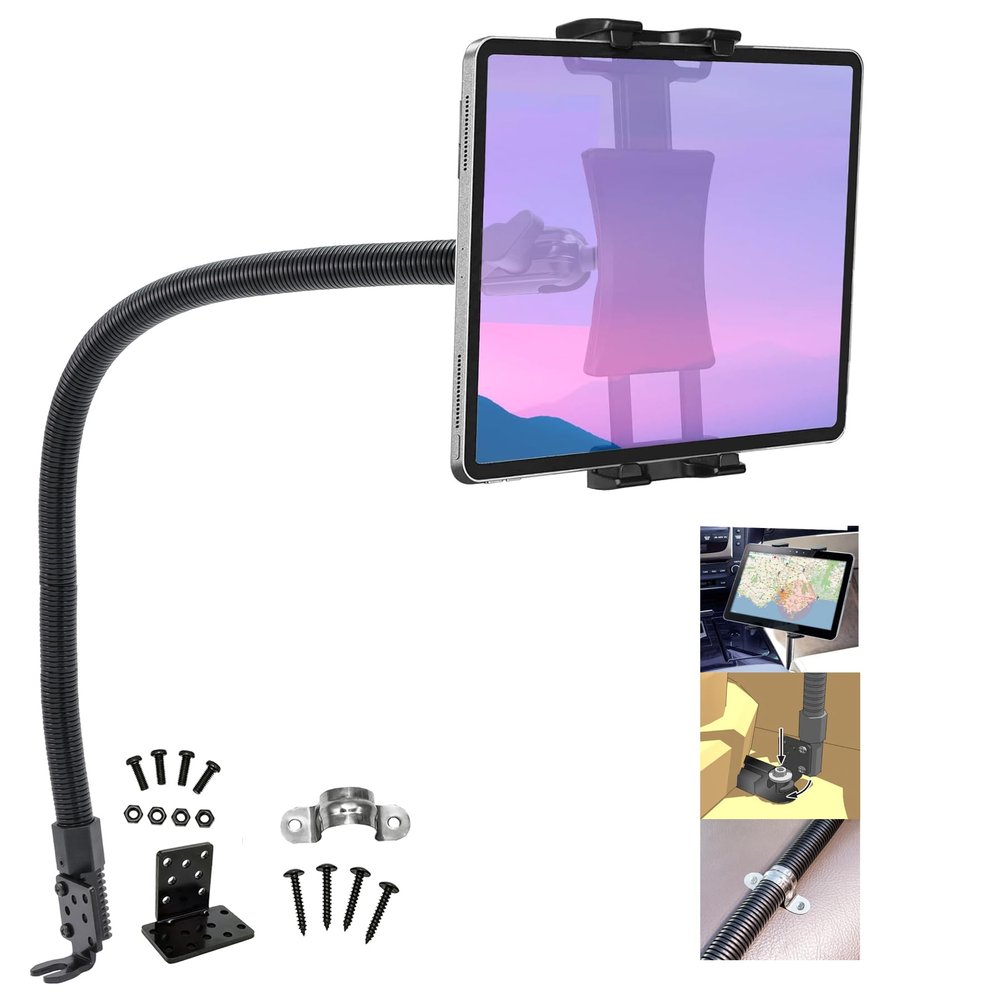 LycoGear Heavy Duty 24" ELD Floor or Drill Base Tablet/Smartphone Mount w/Universal Holder | Easy Install | Fits iPad Galalxy Tablets and iPhone Smartphones (Includes 2nd Drill Plate Kit)