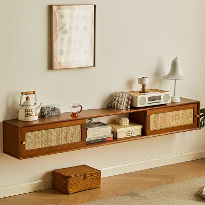 ZDMZR Floating Tv Stand, Floating Tv Console, Entertainment Center with Storage Cabinet, Wood TV Console for Living Room and Bedroom (Color : Walnut Color, Size : 150cm/69in)
