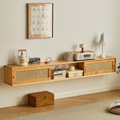 ZDMZR Floating Tv Stand, Floating Tv Console, Entertainment Center with Storage Cabinet, Wood TV Console for Living Room and Bedroom (Color : Wood Color, Size : 120cm/47in)