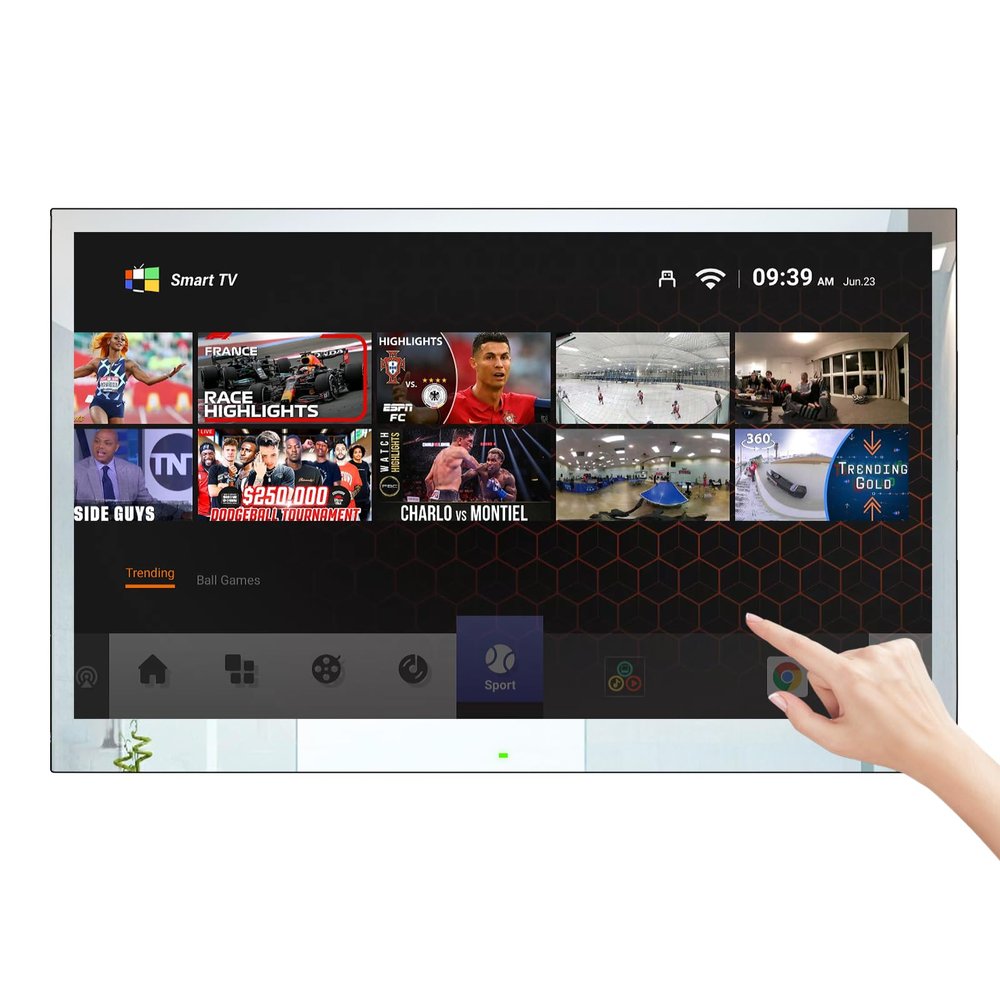 Soulaca 32 Smart Mirror LED TV, 4K UHD Android Touch Screen, IP65 Waterproof Bathroom SPA Salon TV with WiFi, Bluetooth, ATSC DTV Tuner New