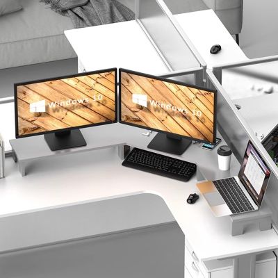 Corner Monitor Stand Large Solid Wood Monitor Riser for 3 Monitors, Corner Desktop Computer Stand for Printer/ Laptop/ PC, Desk Organizer with Underneath Storage ( Color : Light Gray , Size : 11cm (4