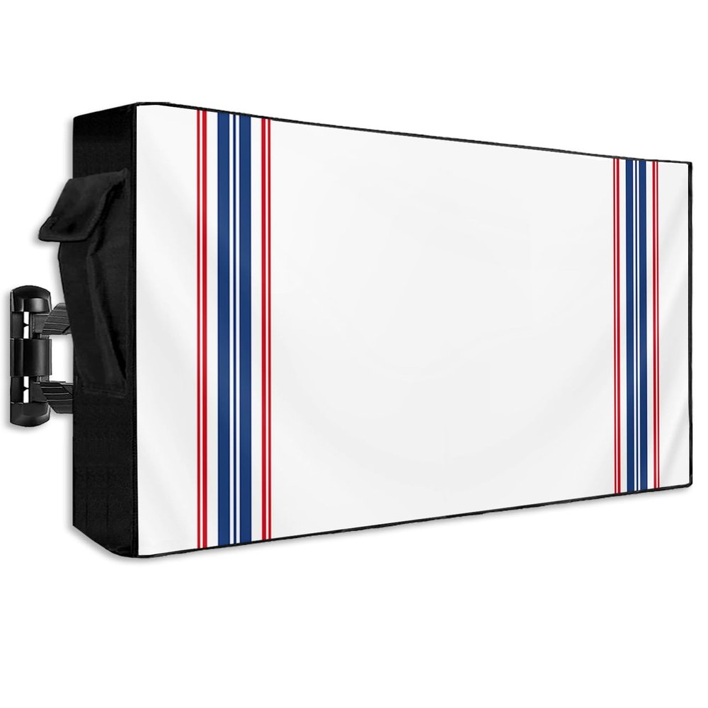 Outdoor TV Cover for 52-55 Inch TV, Waterproof & Dustproof TV Screen Protector Weatherproof American Flag Red and Blue Stripes TV Cover with Pocket for Outside Flat Screen TV