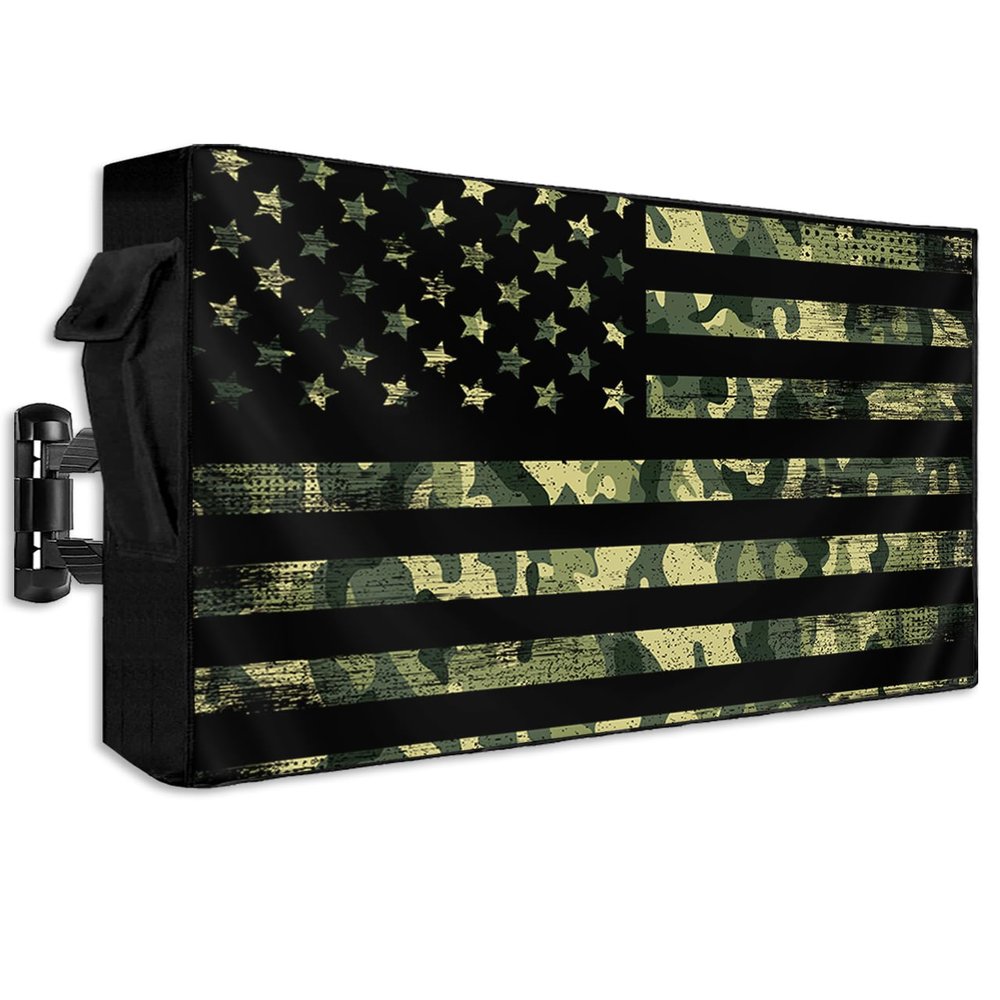 Outdoor TV Cover for 48-50 Inch TV, Waterproof & Dustproof TV Screen Protector Weatherproof Camouflage American Flag TV Cover with Pocket for Outside Flat Screen TV