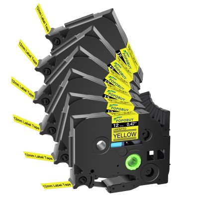 POPOBUY TZ TZe 12mm 0.47 Laminated Yellow Tape Compatible for Ptouch TZ631 TZ-631 TZe-631 TZe631 Label Tape for PTD210 PTD400 PTD220 PTH110 Label Maker, 6 Pack Black on Yellow