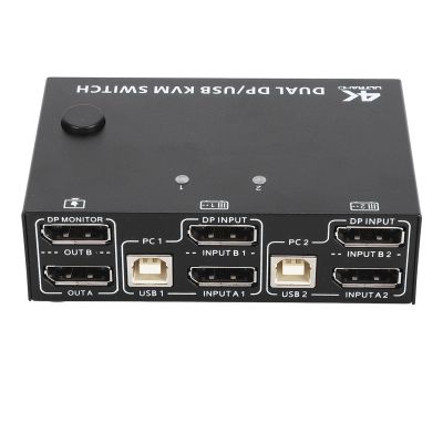 Zunate DisplayPort KVM Switch Dual Monitor, 8K KVM Switch 2 Monitors 2 Computers DisplayPort, USB 2.0 Port 2 in 2 Out DisplayPort,1.4 Dual Monitor KVM Switch