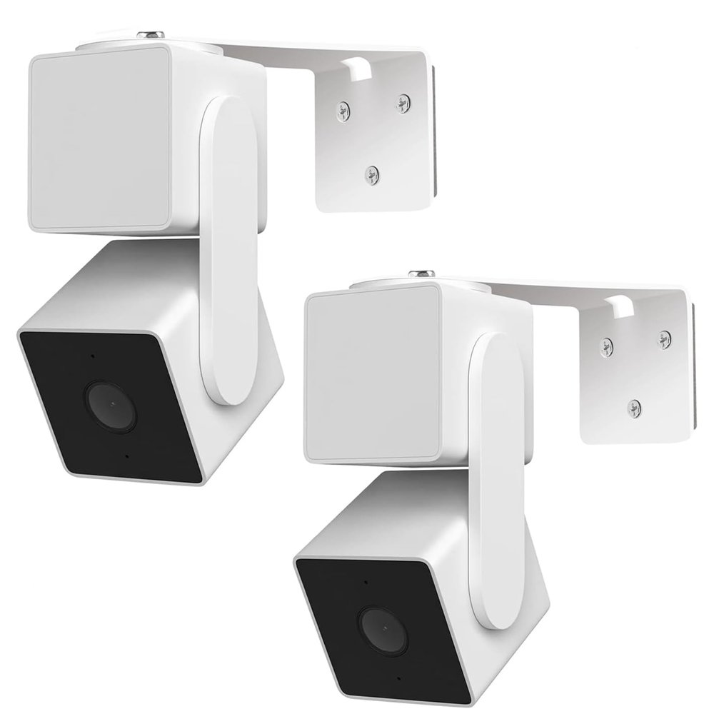 2Pack Adhesive Metal Wall Mount Bracket, Compatible with Wyze Cam Pan V3/V2, Google Nest Cam, Eufy Security Solo Indoor Cam E220/P24, Blink Mini Pan Tilt Cam, No Drilling VHB Stick On or Screw Install