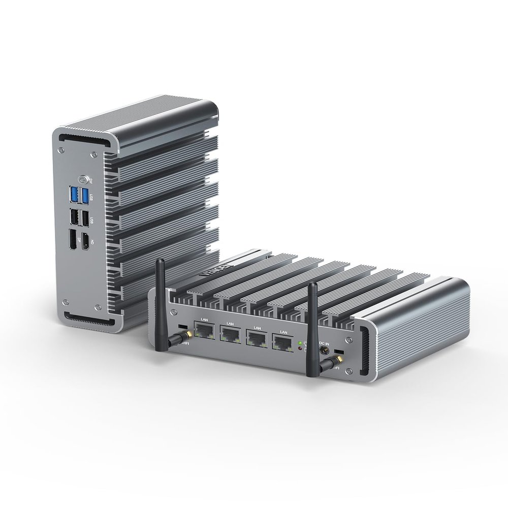 2.5GbE Firewall Mini PC N100 Micro Firewall Appliance with 4 x i225 Nics, 8GB DDR5 RAM 256GB SSD Network Firewall Router PC, HD, DP, USB, WiFi, SIM-Slot, AES-NI, WatchDog, Fanless PC VPN Server