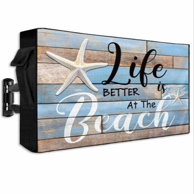 SEVENBABU Outdoor TV Cover 60"-65" - 600D Waterproof TV Cover Weatherproof TV Screen Protector Dustproof Beach Theme Life is Better at the Beach Starfish Vintage Wooden Board TV Display Protector