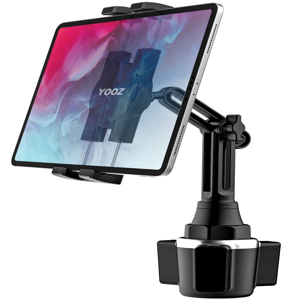 YOOZ Cup Holder Tablet Mount, 360 Rotation Universal Cupholder Tablet Car Mount with Adjustable Arm for 4-13" Devices, iPad Pro 12.9 Air Mini, Galaxy Tabs, Lenovo, iPhone, Tablets & Phones