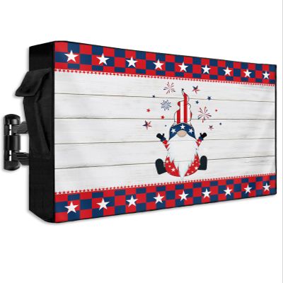 SEVENBABU Outdoor TV Cover 30"-32" - 600D Waterproof TV Cover Weatherproof TV Screen Protector Dustproof Independence Day 4th of July Patriotic Gnome Stars Rustic Wooden Plank TV Display Protector