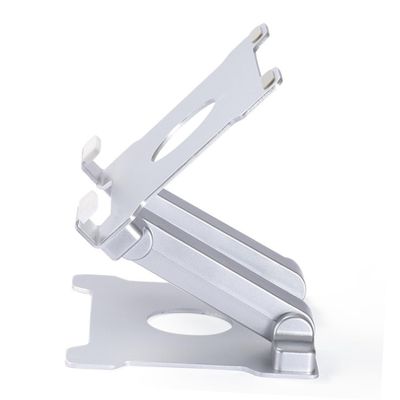 ETHZZLE Phone Holder with Sturdy Base Desktop Bracket for Smartphones and Tablets Ergonomic Design for Use Silver Color Portable and Compact