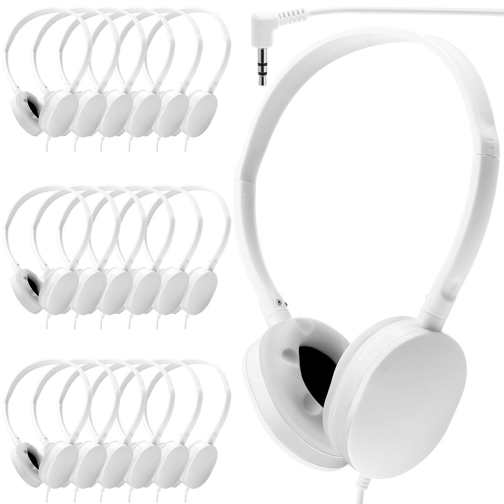 Konohan 18 Pack Class Set Headphones for Students Bulk Headphones for Classroom School Adjustable 3.5mm Wired Earphones Classroom Must Haves Teacher Supplies(White)