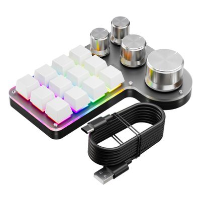 12 Key Mini Keyboard One Handed Mechanical Gaming Keyboard, RGB Programmable Macro Keyboard Shortcut Keyboard (White)