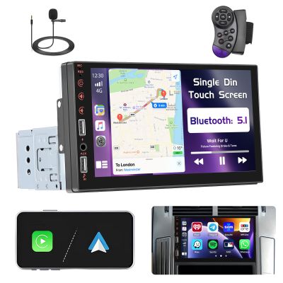 7 Inch Single Din Touch Screen Radio with Carplay Android Auto, Single Din Bluetooth Car Stereo with Mirror Link, FM Radio, Fast Charging, AUX/USB Input, Backup Camera, Colorful Backlight, 1024 * 600
