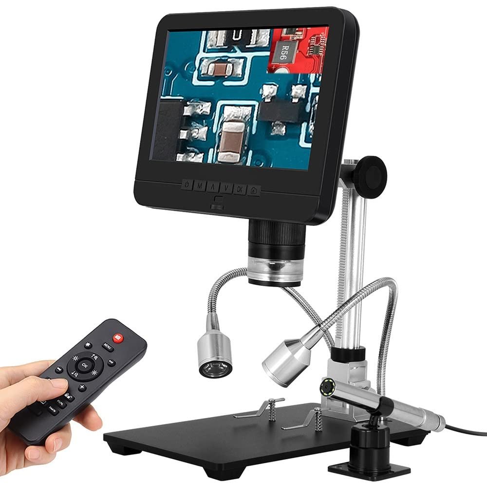 HJRHZM 50x Magnification Digital Microscope, with Endoscope Stent, 7.0 Inch Screen, 1080P Video Microscope, for Circuit Board Repair Soldering PCB Coins
