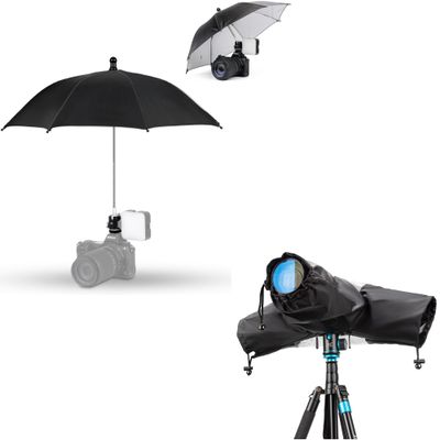 Camera Rain Cover + Upgrade Camera Hot Shoe Umbrella: Camera Rain Cover with Camera Rain Umbrella with Height Adjustable Design & Cold Shoe Mount